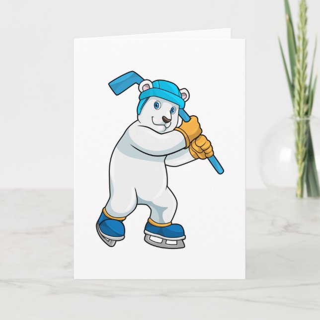 Polar bear at Ice hockey with Ice hockey stick Card (Front)