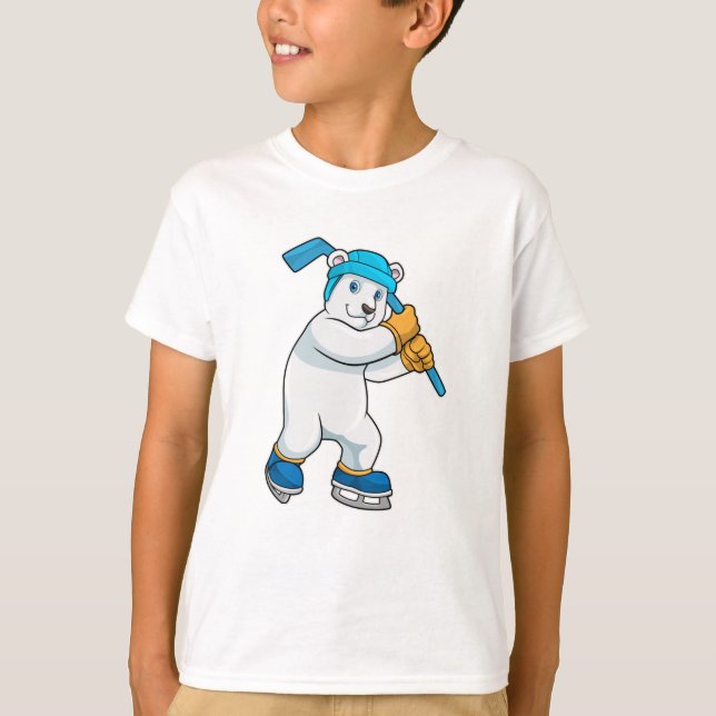 Polar bear at Ice hockey with Ice hockey stick T-Shirt (Front)