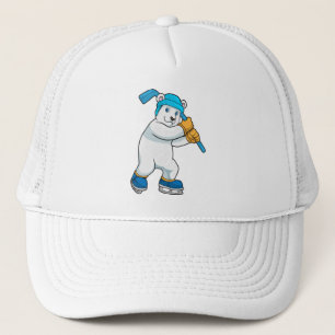 Polar bear at Ice hockey with Ice hockey stick Trucker Hat