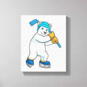 Polar bear at Ice hockey with Stick Canvas Print
