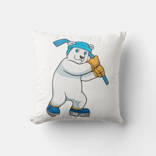 Polar bear at Ice hockey with Stick Cushion