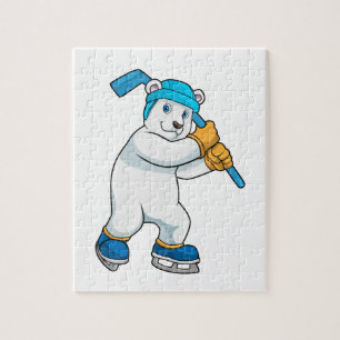 Polar bear at Ice hockey with Stick Jigsaw Puzzle