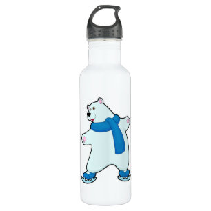 Polar bear at Ice skating with Scarf 710 Ml Water Bottle