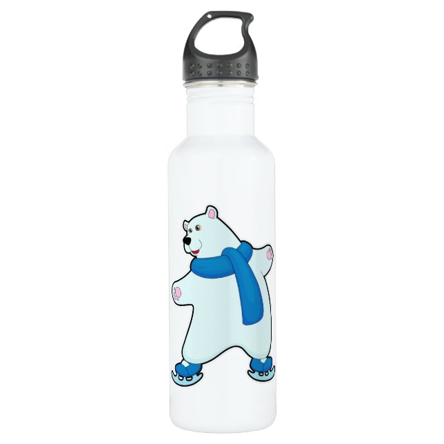 Polar bear at Ice skating with Scarf 710 Ml Water Bottle (Front)