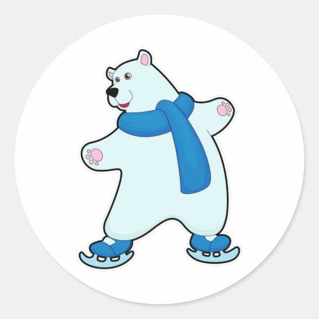 Polar bear at Ice skating with Scarf Classic Round Sticker (Front)