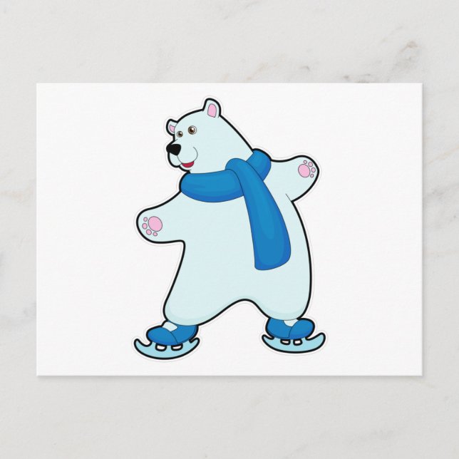 Polar bear at Ice skating with Scarf Postcard (Front)