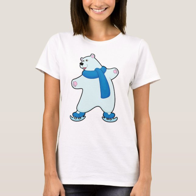 Polar bear at Ice skating with Scarf T-Shirt (Front)