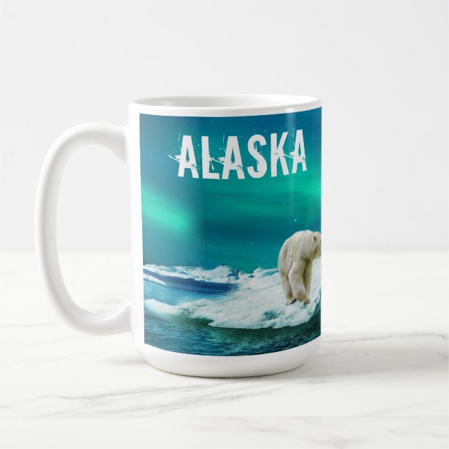 Polar Bear Aurora Borealis Alaska Mug (Left)