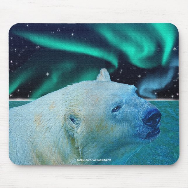Polar Bear & Aurora Borealis Art Mousepad (Front)
