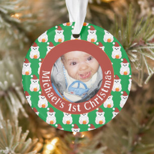Polar bear baby 1st Christmas Customise photo text Ornament
