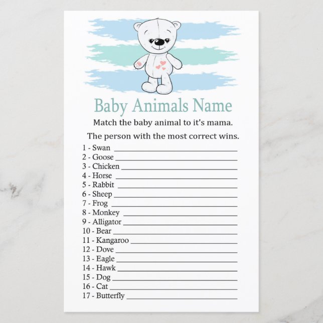 Polar bear Baby Animals Name Game (Front)