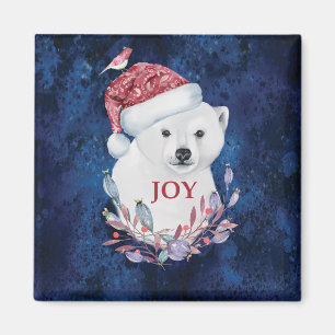 Polar Bear Baby Hat Bird Christmas Joy Magnet