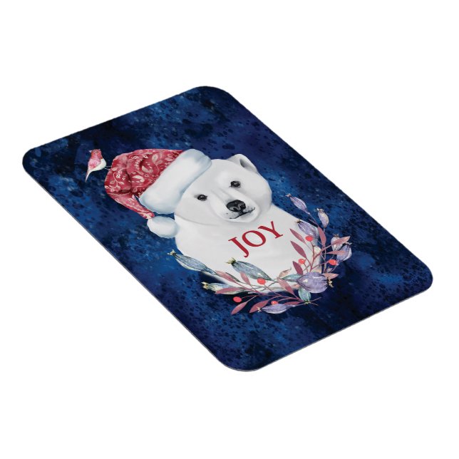 Polar Bear Baby Hat Bird Christmas Joy Magnet (Right Side)