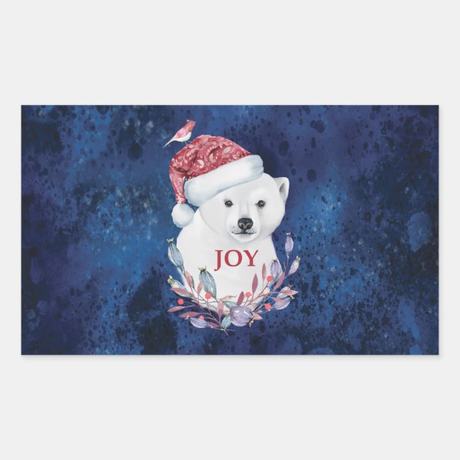 Polar Bear Baby Hat Bird Christmas Joy Rectangular Sticker (Front)
