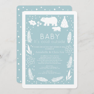 Polar Bear Baby It's Cold Blue Baby Shower by Mail Invitation