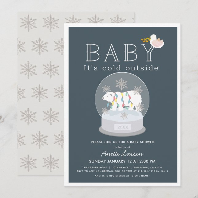 Polar Bear Baby Its Cold Outside Navy Baby Shower Invitation (Front/Back)