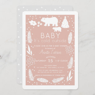 Polar Bear Baby It's Cold Outside Pink Baby Shower Invitation