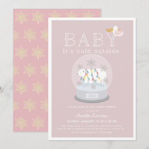 Polar Bear Baby Its Cold Outside Pink Baby Shower Invitation