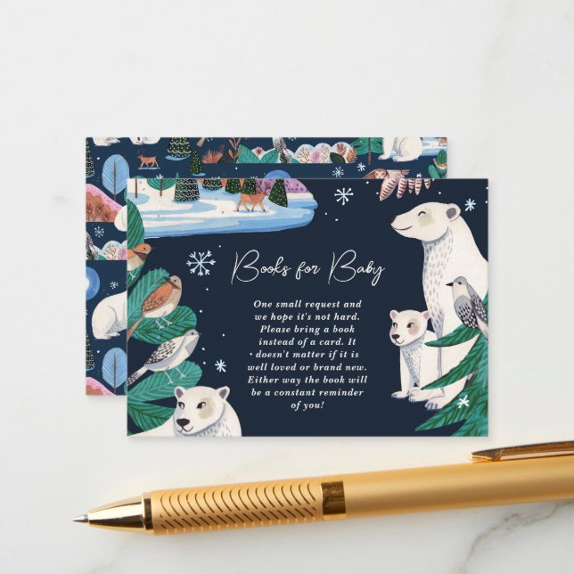 Polar Bear Baby Shower Book Request  Enclosure  Card (Front/Back In Situ)