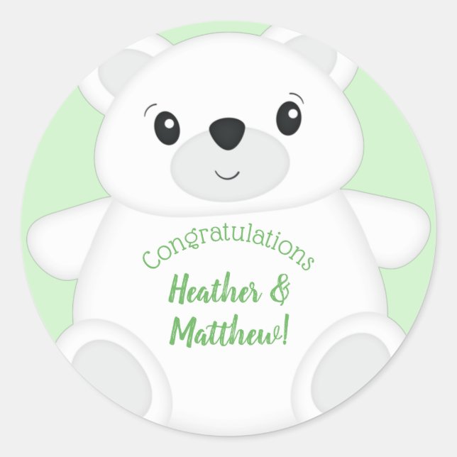 Polar Bear Baby Shower Classic Round Sticker (Front)