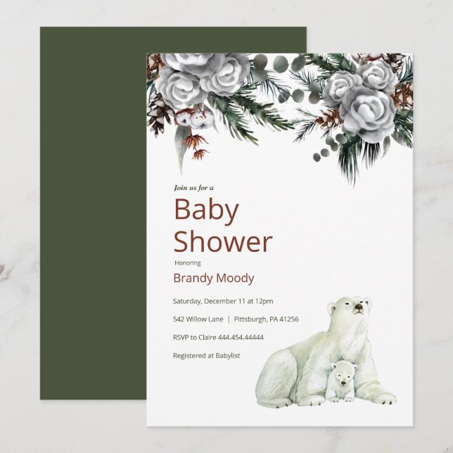 Polar Bear Baby Shower Invitation (Front/Back)