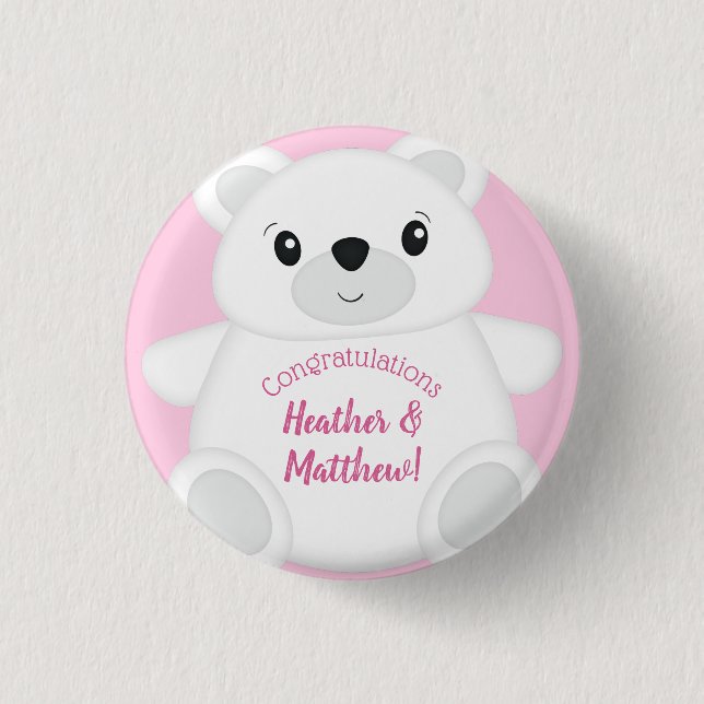 Polar Bear Baby Shower Pink 3 Cm Round Badge (Front)