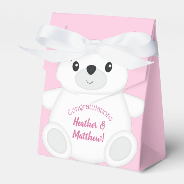 Polar Bear Baby Shower Pink Favour Box (Front Side)