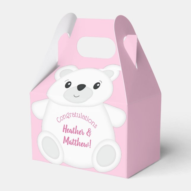 Polar Bear Baby Shower Pink Favour Box (Front Side)