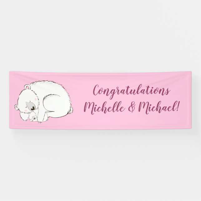 Polar Bear Baby Shower Pink Girl Banner (Horizontal)