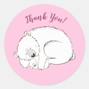 Polar Bear Baby Shower Pink Girl Classic Round Sticker