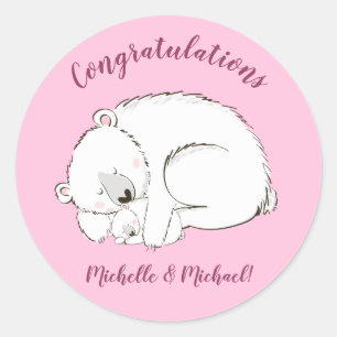 Polar Bear Baby Shower Pink Girl Classic Round Sticker