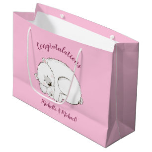 Polar Bear Baby Shower Pink Girl Large Gift Bag