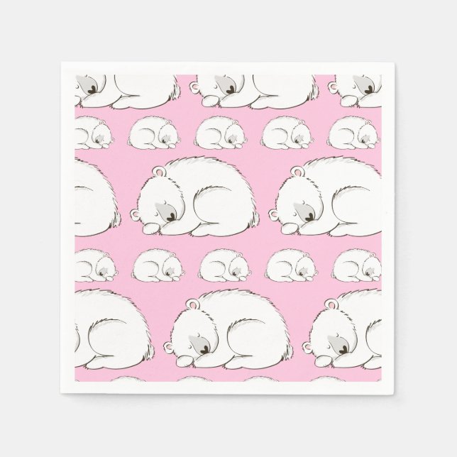 Polar Bear Baby Shower Pink Girl Napkin (Front)