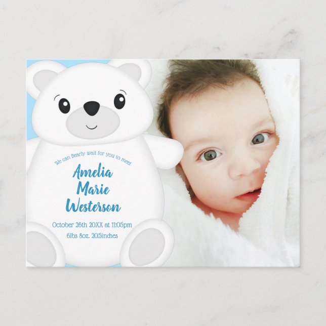 Polar Bear Baby Shower Postcard (Front)