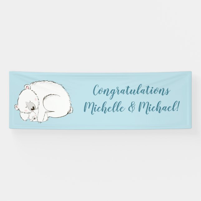 Polar Bear Baby Shower Winter Blue Boy Banner (Horizontal)