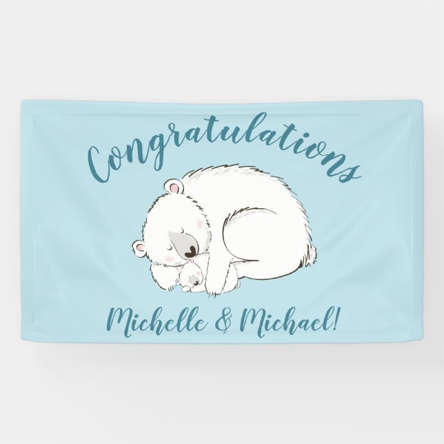 Polar Bear Baby Shower Winter Blue Boy Banner (Horizontal)