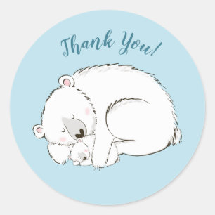 Polar Bear Baby Shower Winter Blue Boy Classic Round Sticker
