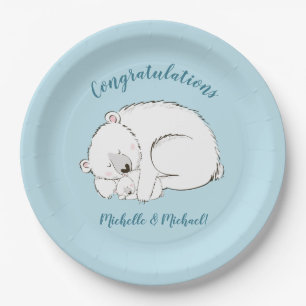 Polar Bear Baby Shower Winter Blue Boy Paper Plate