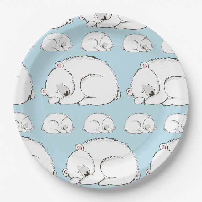 Polar Bear Baby Shower Winter Blue Boy Paper Plate (Front)