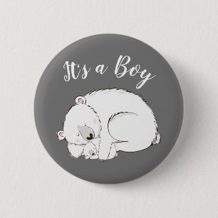 Polar Bear Baby Shower Winter Grey Gender Neutral 6 Cm Round Badge