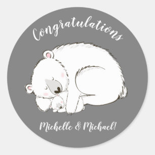 Polar Bear Baby Shower Winter Grey Gender Neutral Classic Round Sticker