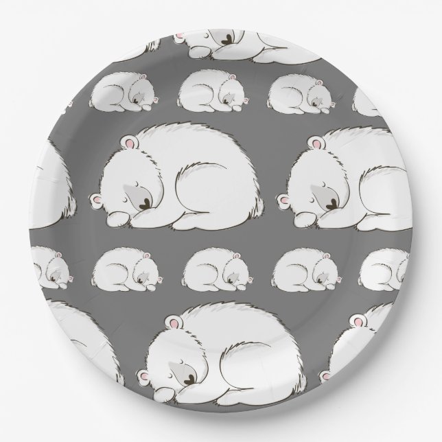 Polar Bear Baby Shower Winter Grey Gender Neutral Paper Plate (Front)