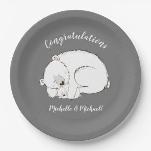 Polar Bear Baby Shower Winter Grey Gender Neutral Paper Plate
