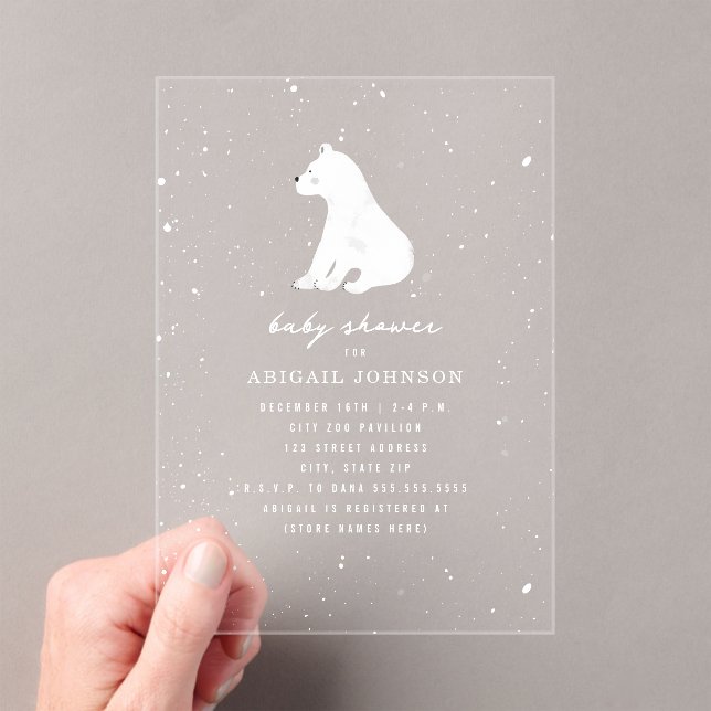 Polar Bear Baby Shower Winter Snow Neutral Acrylic Invitations (Insitu (Handheld))