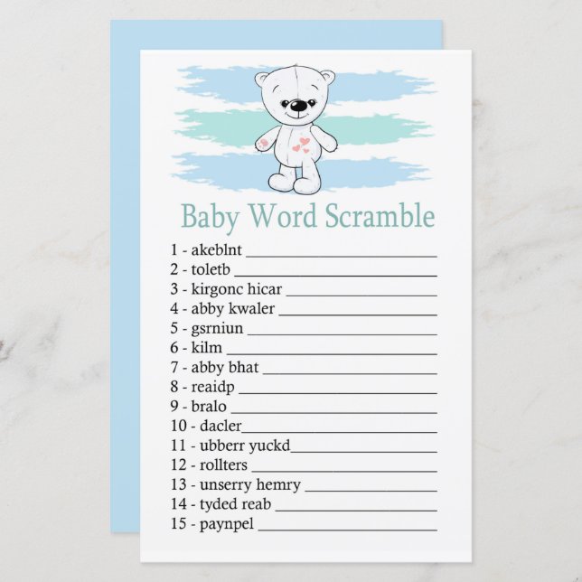 Polar bear Baby word scramble game (Front/Back)