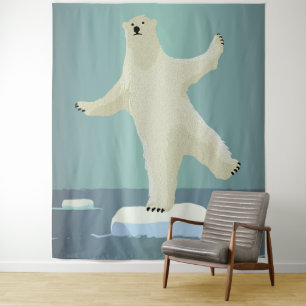 Polar Bear Balancing on Iceberg Artwork Tapestry