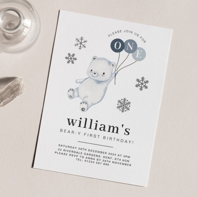 Polar Bear Balloons 1st Birthday Invitation (Creator Uploaded)