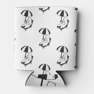 Polar Bear Beach Umbrella Vintage Can Cooler