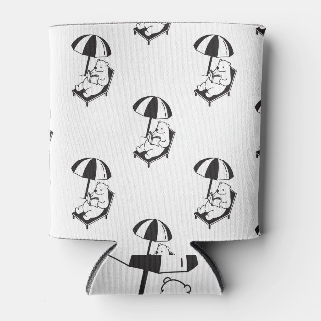 Polar Bear Beach Umbrella Vintage Can Cooler (Front)