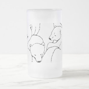 Polar Bear Beer Mug Glass Mother & Cubs Bear Mug